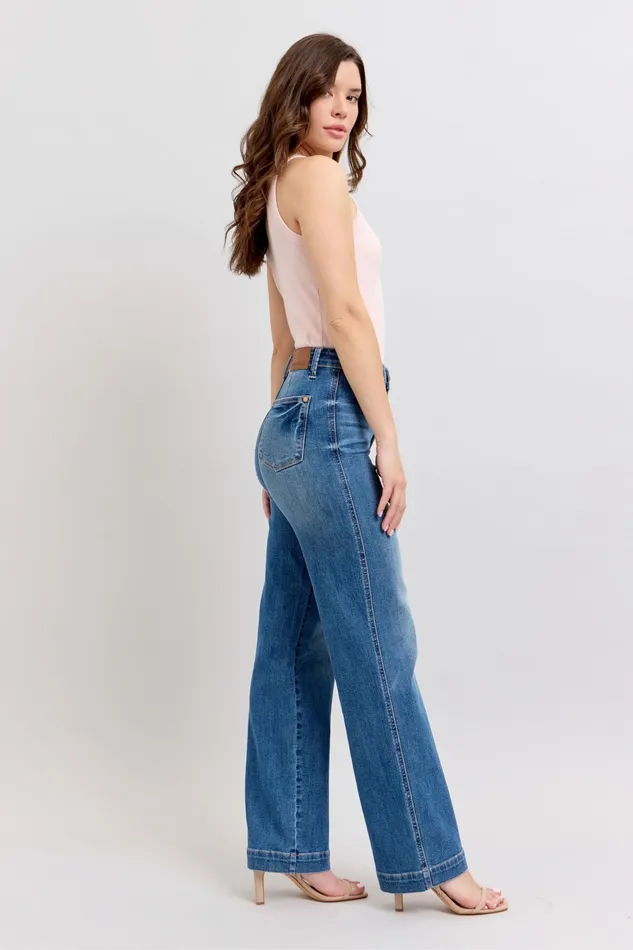 JUDY BLUE JUDY BLUE HIGH WAIST CONTRAST THREAD STRAIGHT JEANS MEDIUM STONE Rings