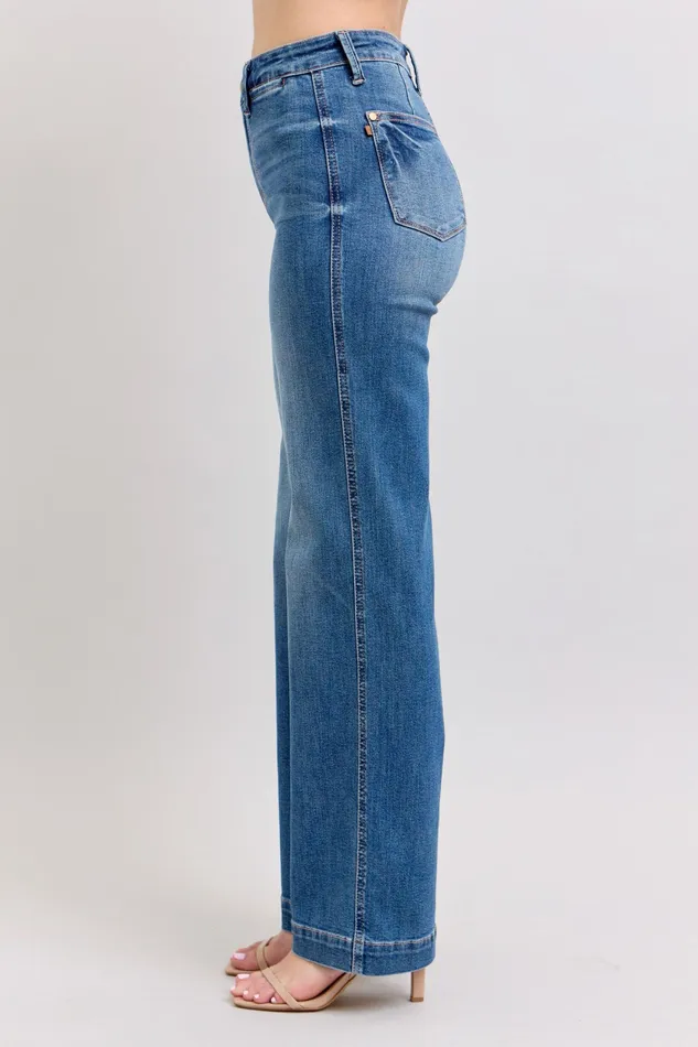 JUDY BLUE JUDY BLUE HIGH WAIST CONTRAST THREAD STRAIGHT JEANS MEDIUM STONE Rings