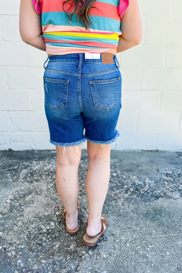Judy Blue Rings Judy Blue Asher Mid Rise Destroy Fray Hem Denim Short