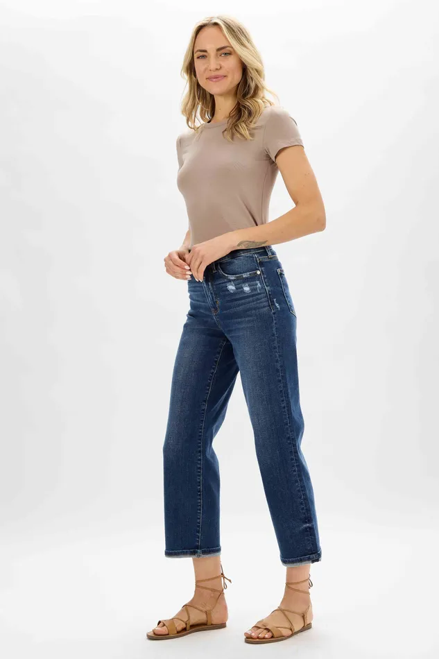 JUDY BLUE Rings JUDY BLUE HIGH WAIST MEDIUM DESTROYED POCKET WIDE LEG DARK STONE