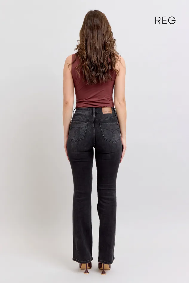 JUDY BLUE Rings JUDY BLUE HIGH WAIST TUMMY CONTROL BOOTCUT BLACK JEANS REGULAR