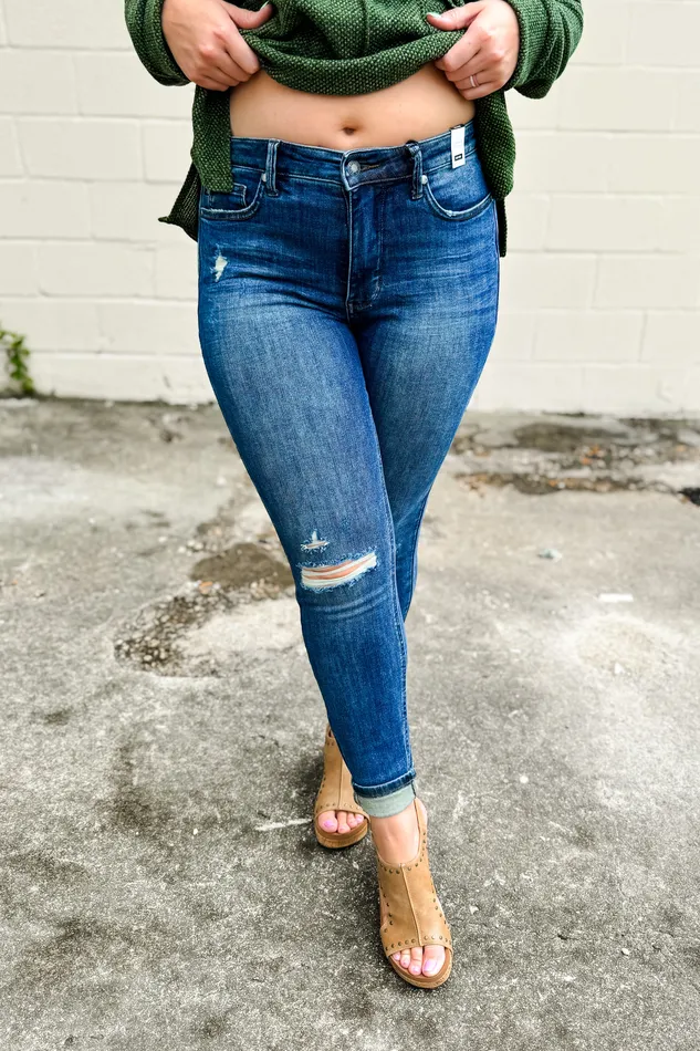 Judy Blue Rings Judy Blue Mallory Distressed MidRise Tummy Control Jeans