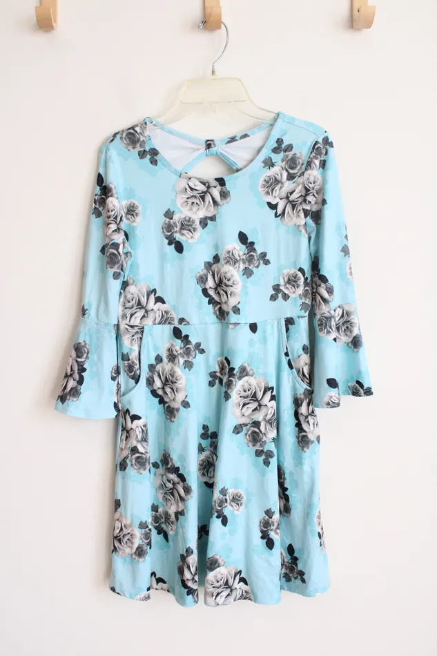 Justice Justice Blue Floral Long Sleeved Dress Youth 12 Rings