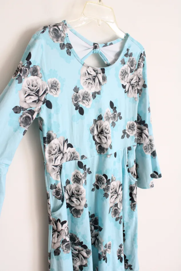 Justice Justice Blue Floral Long Sleeved Dress Youth 12 Rings