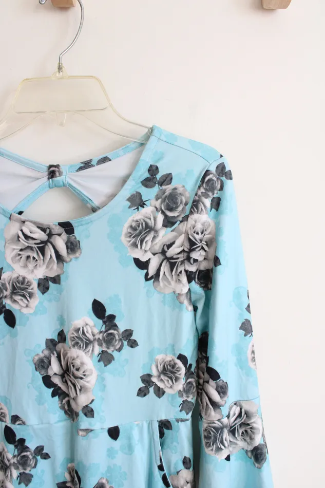Justice Justice Blue Floral Long Sleeved Dress Youth 12 Rings