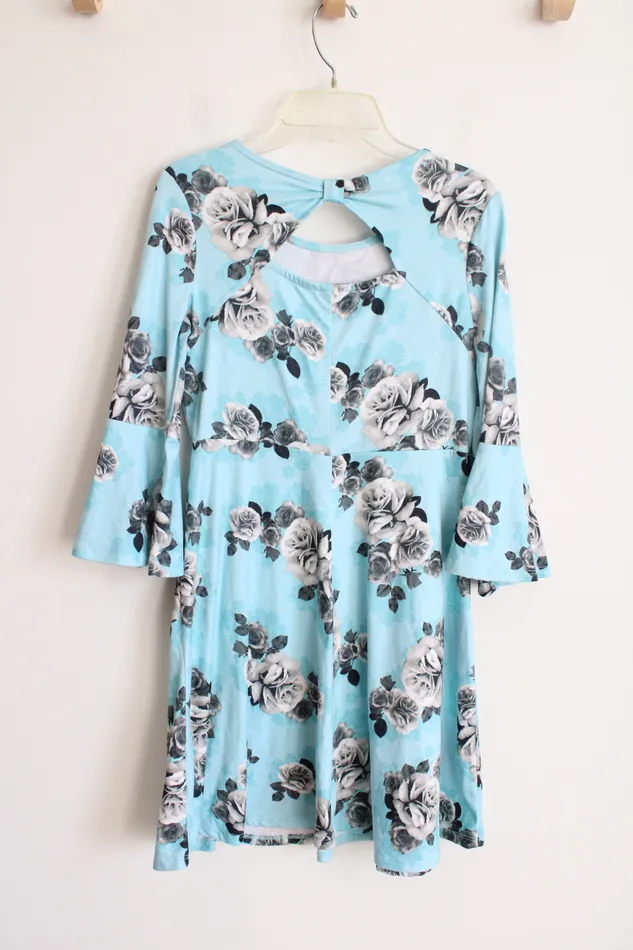 Justice Justice Blue Floral Long Sleeved Dress Youth 12 Rings