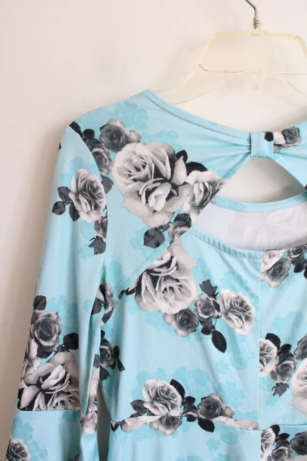 Justice Justice Blue Floral Long Sleeved Dress Youth 12 Rings