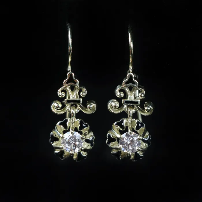K Goldschmidt Earrings 14K Green Gold 060 Carat Diamond And Black Enamel Earrings K Goldschmidt Earrings 14K Green Gold 060 Carat Diamond And Black Enamel Earrings