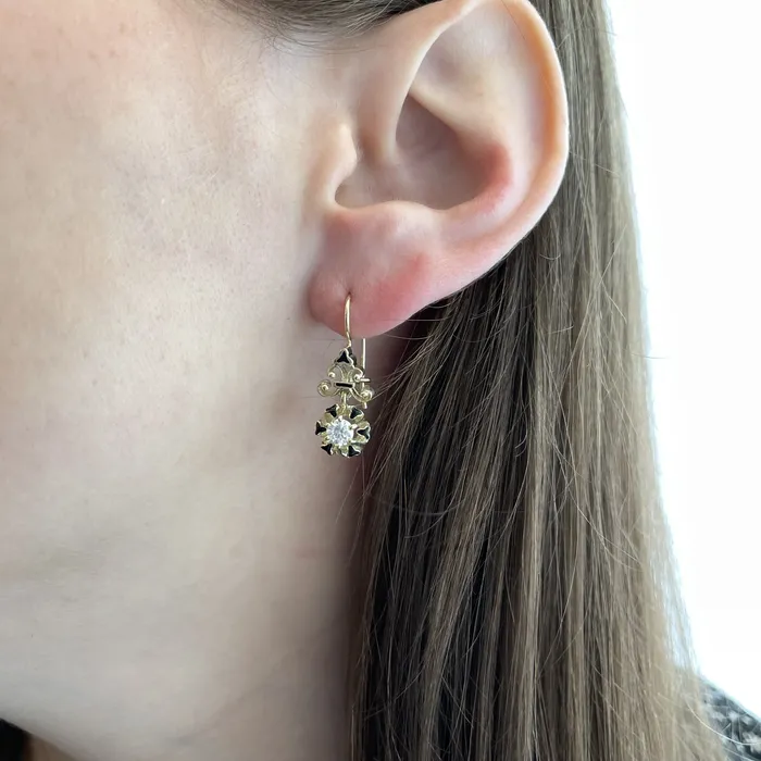 K Goldschmidt Earrings 14K Green Gold 060 Carat Diamond And Black Enamel Earrings