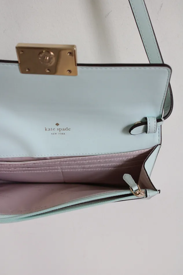 Kate Spade Kate Spade Reegan Light Blue Smooth Leather Wallet Crossbody Necklaces