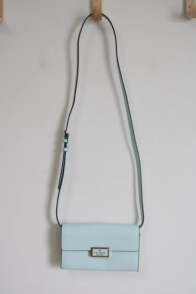 Kate Spade Kate Spade Reegan Light Blue Smooth Leather Wallet Crossbody Necklaces