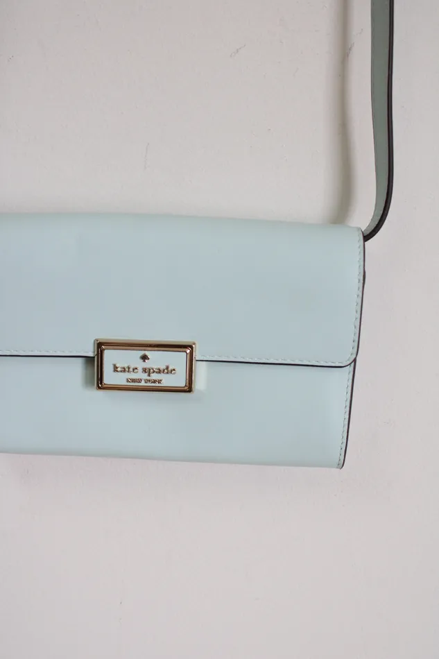 Kate Spade Kate Spade Reegan Light Blue Smooth Leather Wallet Crossbody Necklaces