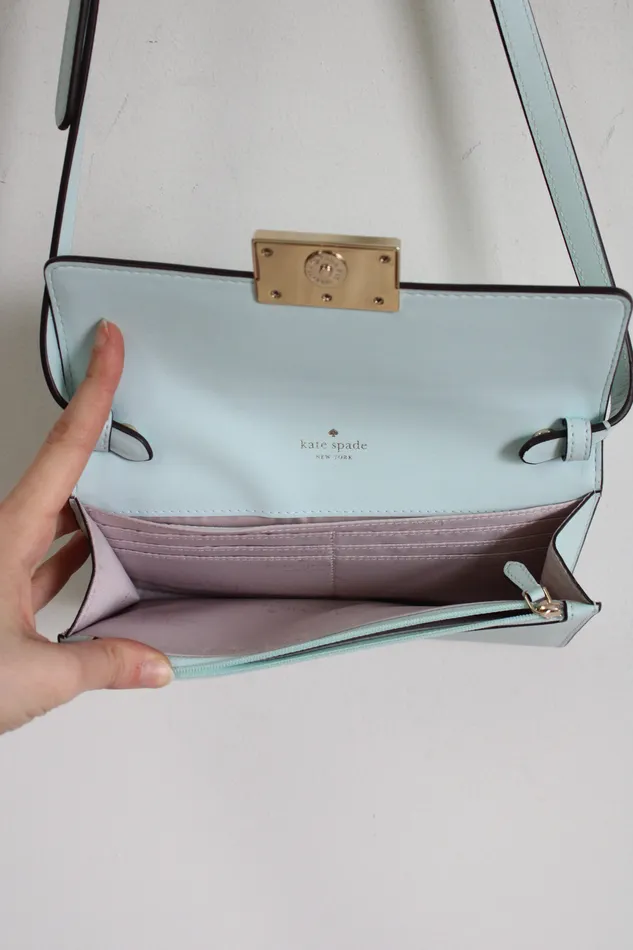 Kate Spade Kate Spade Reegan Light Blue Smooth Leather Wallet Crossbody Necklaces