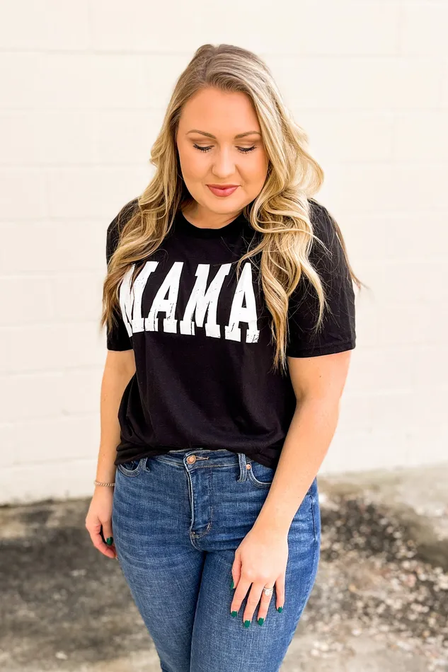 Knox and Nell Necklaces Mama Block Letter Graphic Tee Black