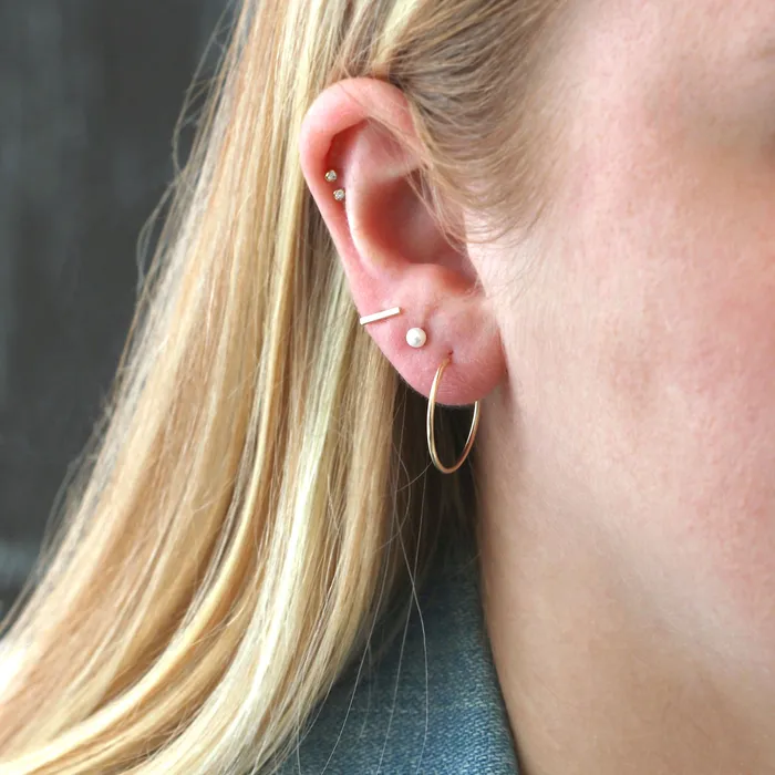 Kris Nations Earrings Bar Flat Back Single Stud Earring in 14k Gold