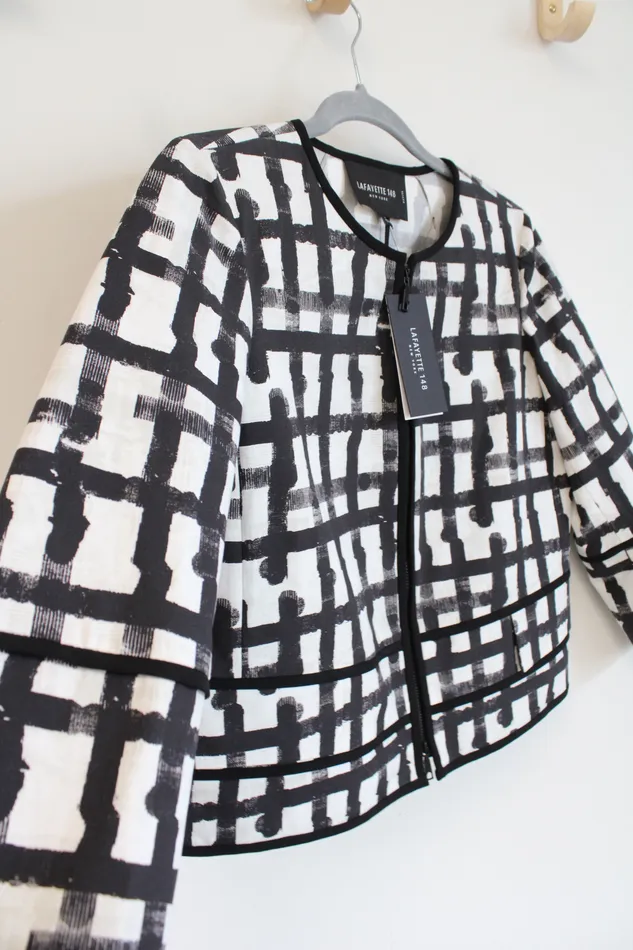 Lafayette 148 Necklaces NEW Lafayette 148 New York White Multi Black Patterned Light Jacket 4 Petite
