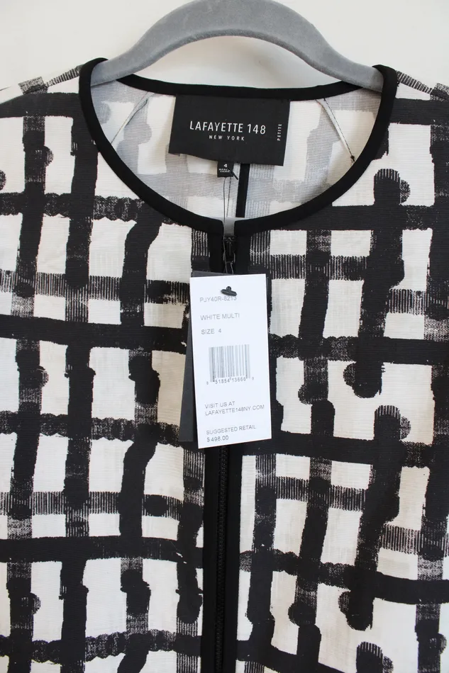 Lafayette 148 Necklaces NEW Lafayette 148 New York White Multi Black Patterned Light Jacket 4 Petite