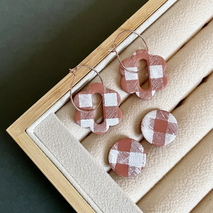 LAMI Teracotta Gingham Polymer Clay Drop Earrings set of 2 Earrings