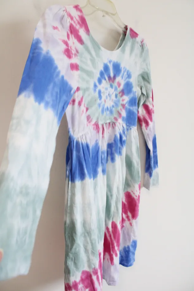 Lands End Blue Pink Tie Dye Long Sleeved Dress Youth M 8 Lands End Rings