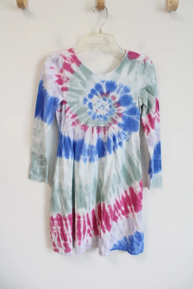 Lands End Blue Pink Tie Dye Long Sleeved Dress Youth M 8 Lands End Rings