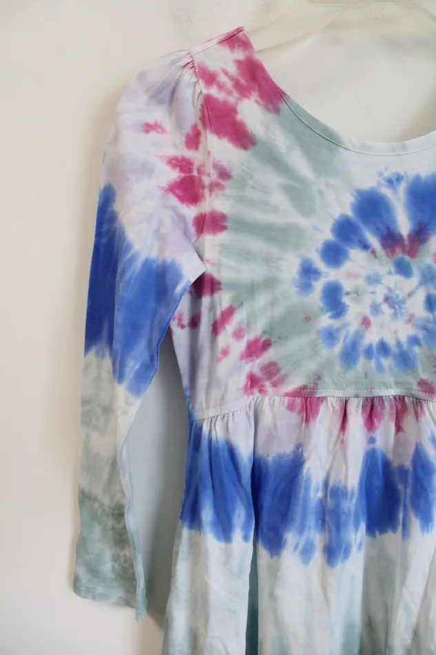 Lands End Blue Pink Tie Dye Long Sleeved Dress Youth M 8 Lands End Rings
