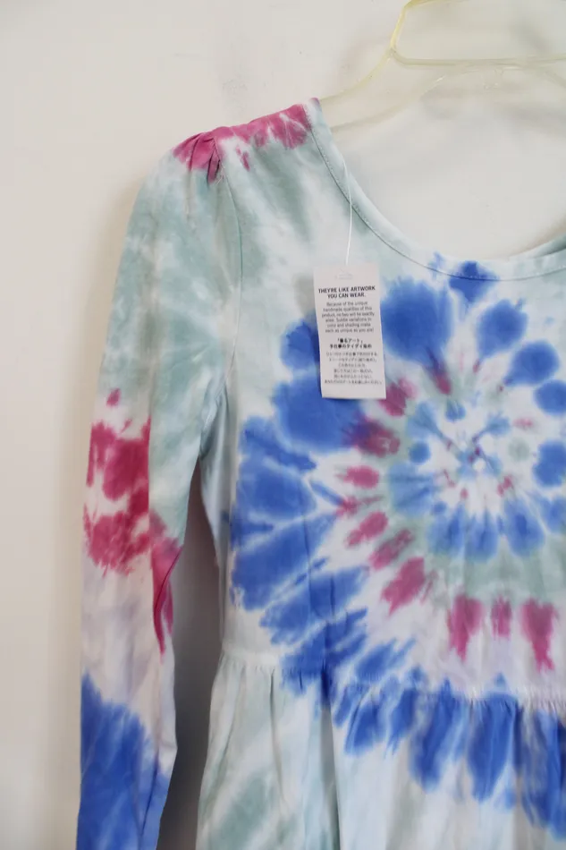 Lands End Blue Pink Tie Dye Long Sleeved Dress Youth M 8 Lands End Rings