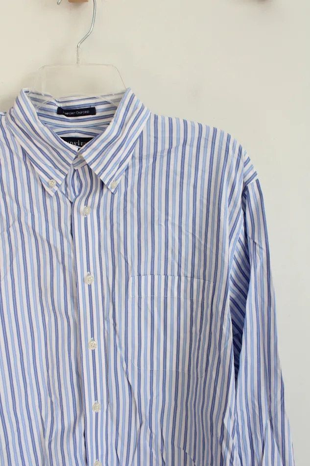 Lands End Landse End Pinpoint Oxford Blue White Striped Long Sleeved Button Down Shirt M 155 34 Rings