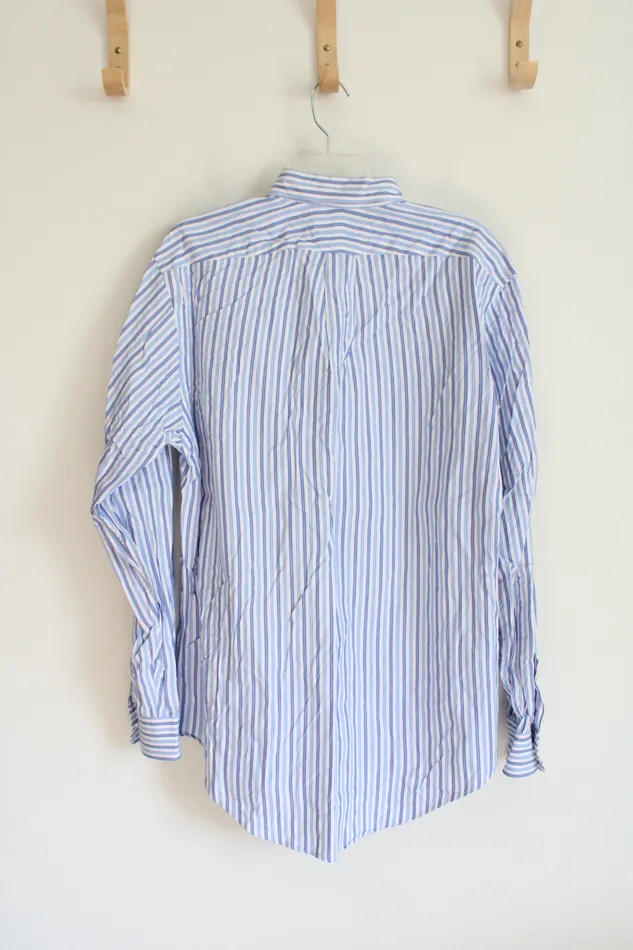 Lands End Landse End Pinpoint Oxford Blue White Striped Long Sleeved Button Down Shirt M 155 34 Rings