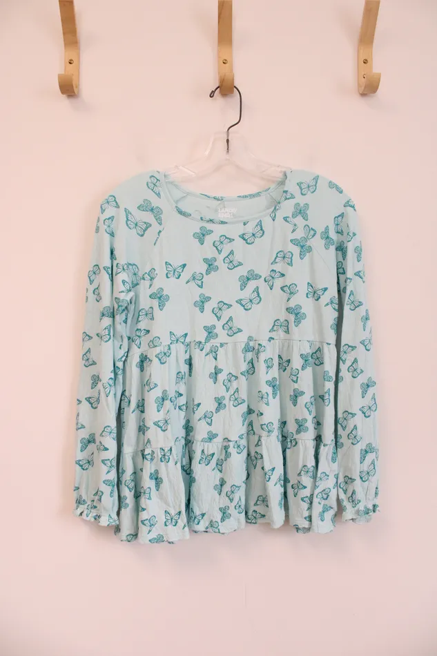 Lands End Lands End Aqua Butterfly Ruffle Top L 1012 Earrings