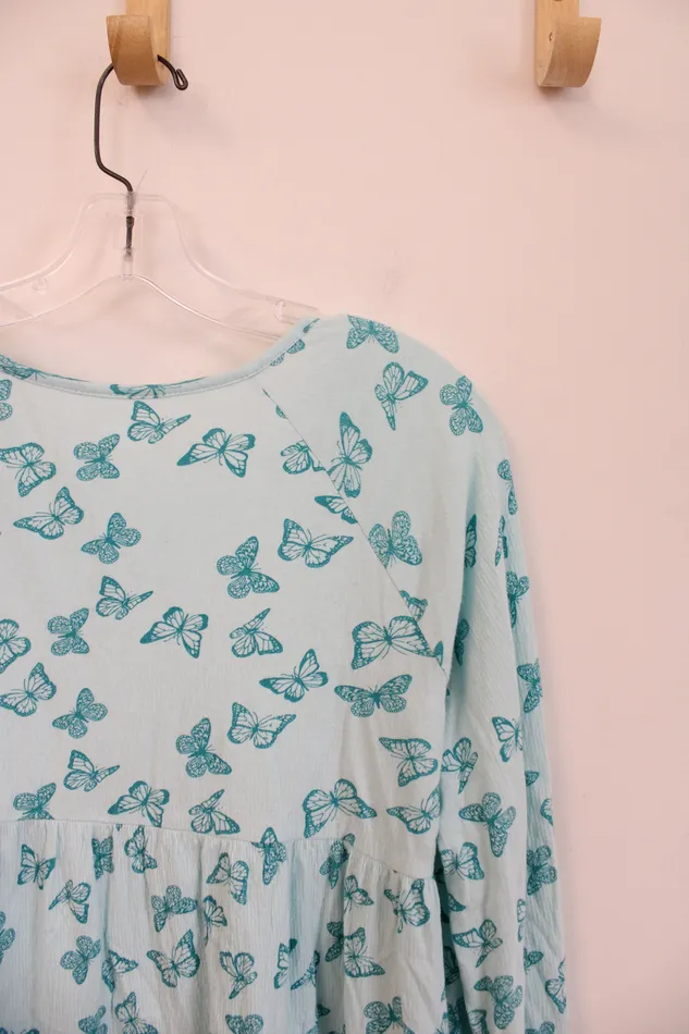 Lands End Lands End Aqua Butterfly Ruffle Top L 1012 Earrings Lands End Lands End Aqua Butterfly Ruffle Top L 1012 Earrings