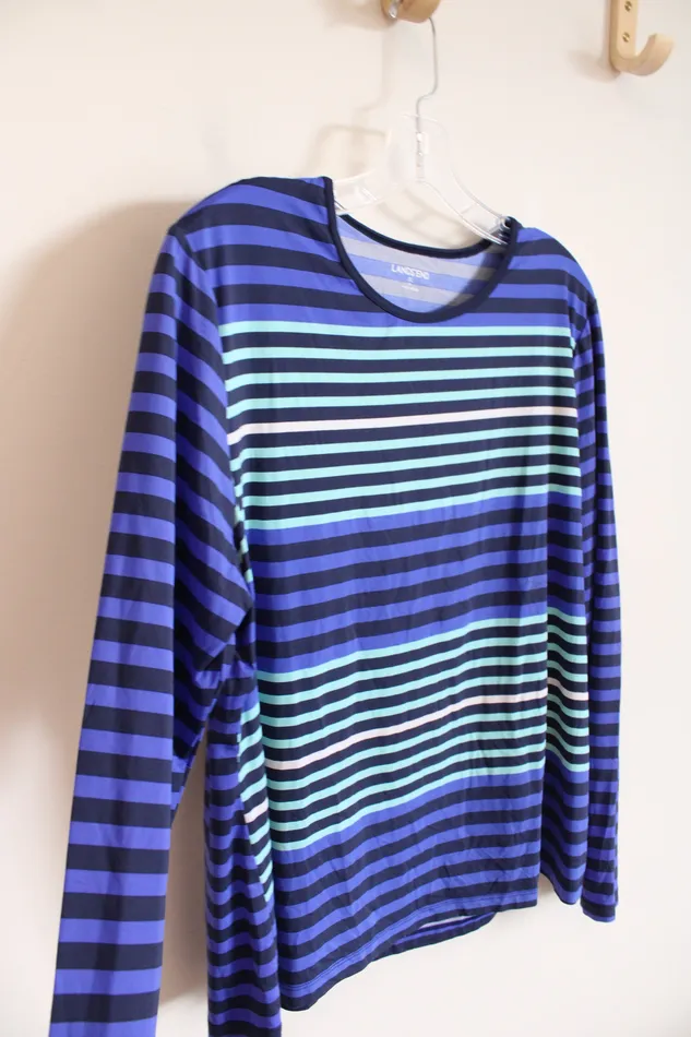 Lands End Rings Lands End Blue Striped Long Sleeved Top XL 18
