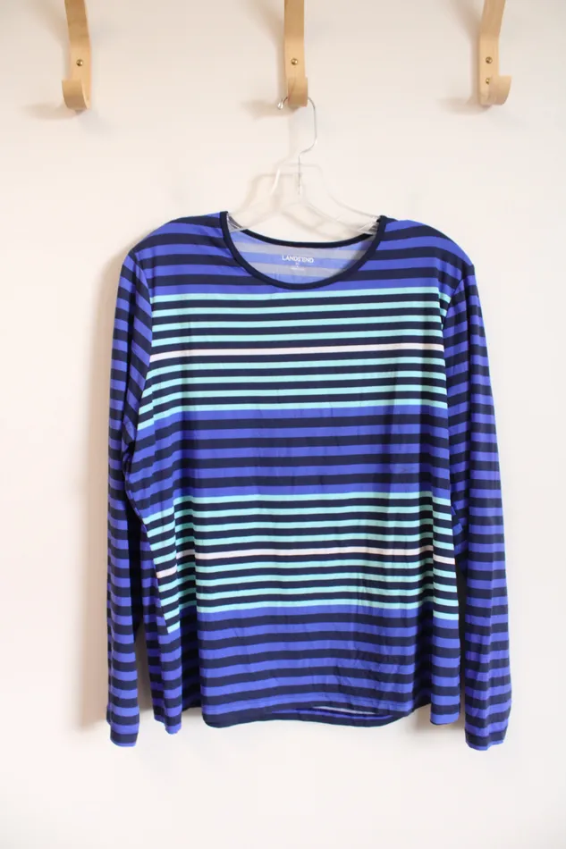 Lands End Rings Lands End Blue Striped Long Sleeved Top XL 18