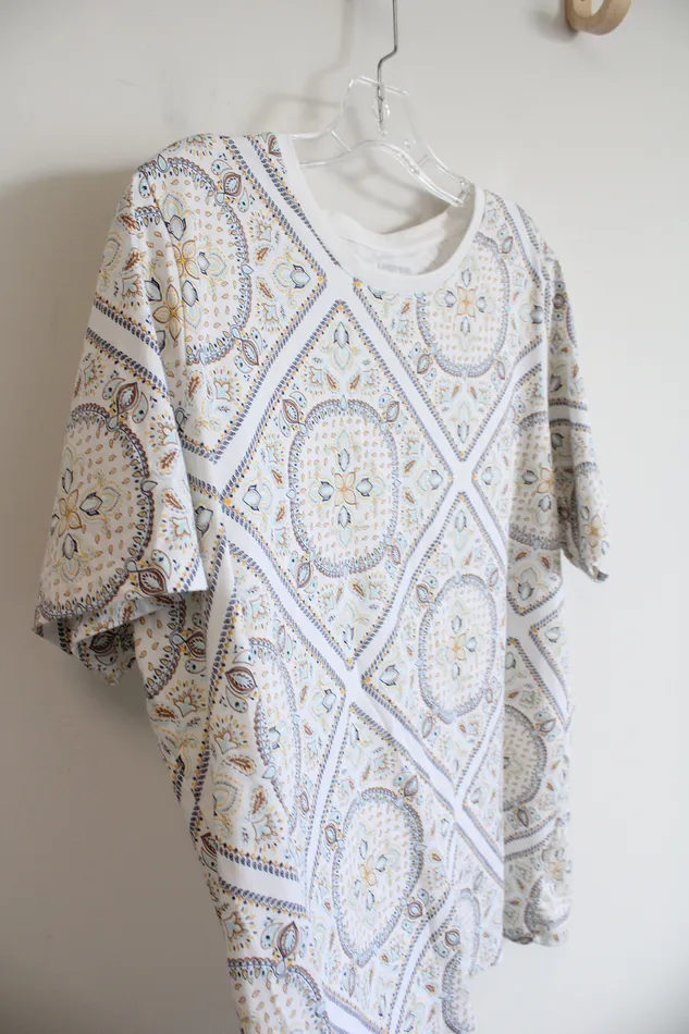 Lands End Rings Lands End White Brown Yellow Blue Patterned Top 1X