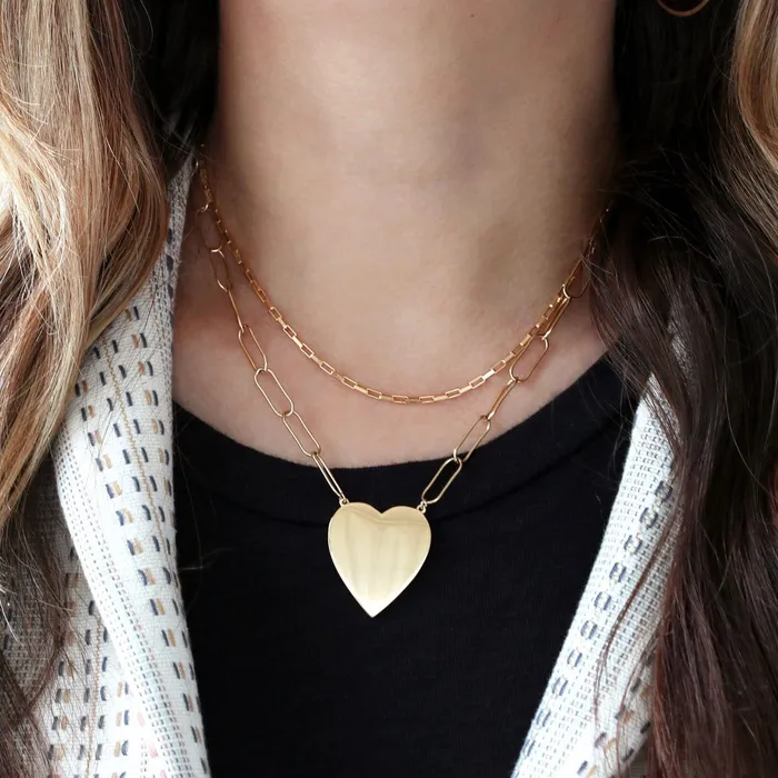 Large Heart Pendant on Large Link Chain kris nations Necklaces