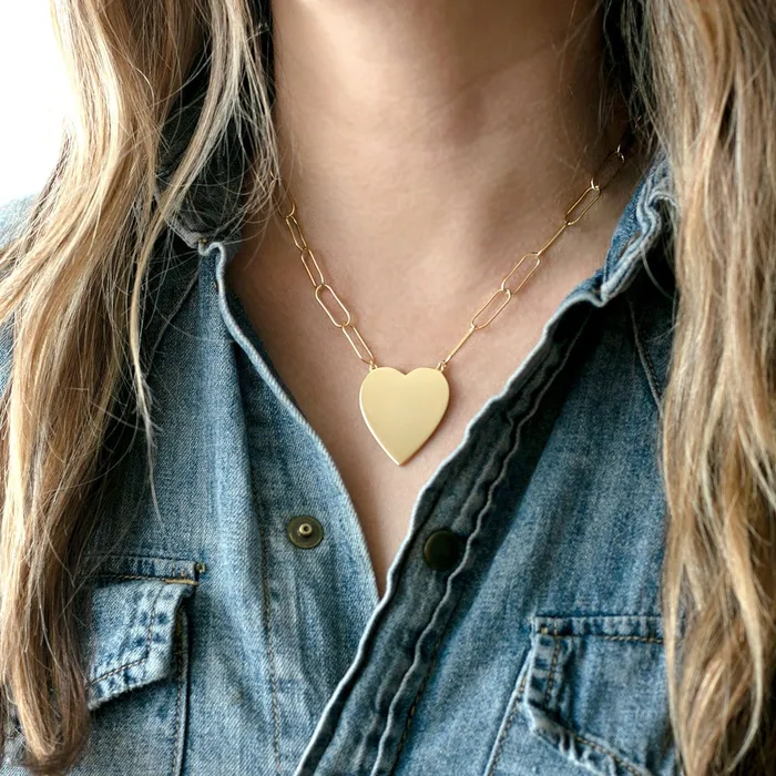 Large Heart Pendant on Large Link Chain kris nations Necklaces