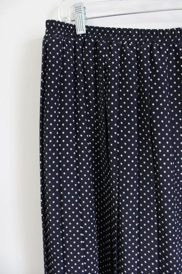 Leslie Fay Earrings Leslie Fay Vintage Navy Blue Pleated Star Patterned Midi Skirt 16