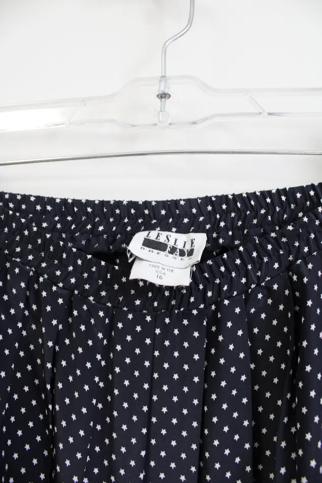 Leslie Fay Earrings Leslie Fay Vintage Navy Blue Pleated Star Patterned Midi Skirt 16