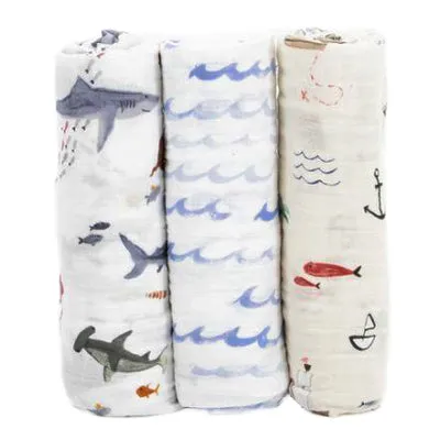 LITTLEUNICORN Necklaces Little Unicorn Cotton Muslin Shark Swaddle Blanket 3Pack