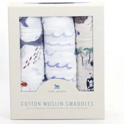 LITTLEUNICORN Necklaces Little Unicorn Cotton Muslin Shark Swaddle Blanket 3Pack