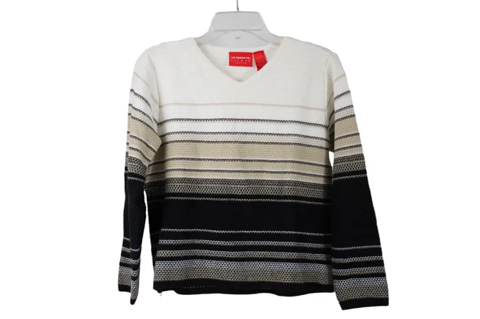 Liz Claiborne Striped Knit Sweater Petite S Liz Claiborne Earrings