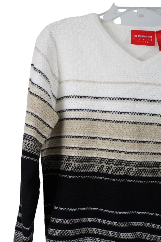 Liz Claiborne Striped Knit Sweater Petite S Liz Claiborne Earrings