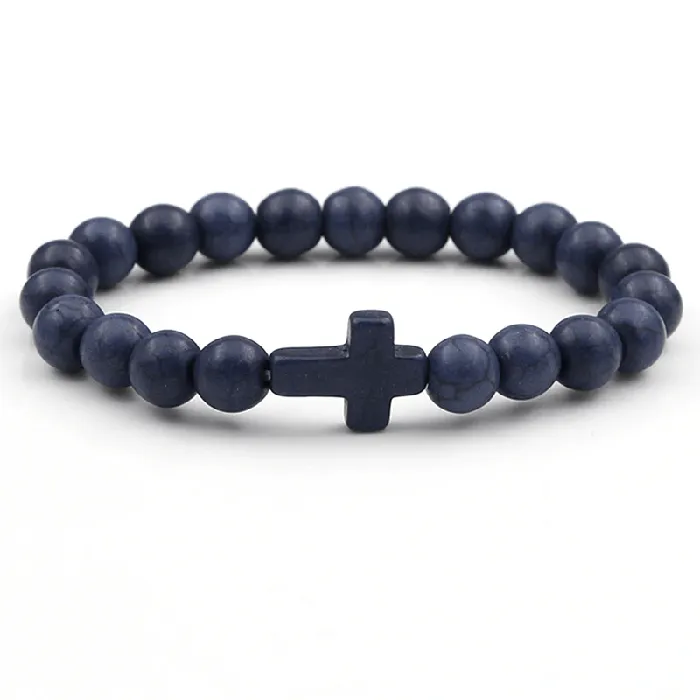 Lords Guidance Bracelets Cross Bead Bracelet br Dark Blue