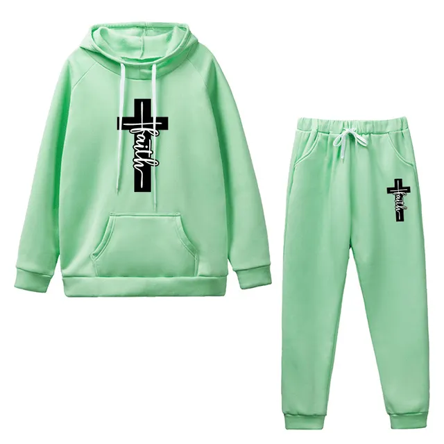 Lords Guidance Christian Faith Cross Graphic Tracksuit Set Earrings