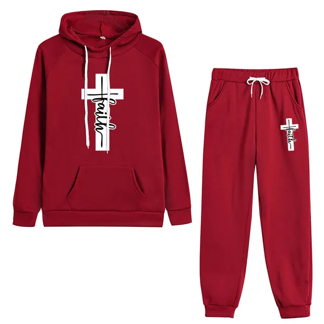 Lords Guidance Christian Faith Cross Graphic Tracksuit Set Earrings