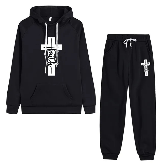 Lords Guidance Christian Faith Cross Graphic Tracksuit Set Earrings