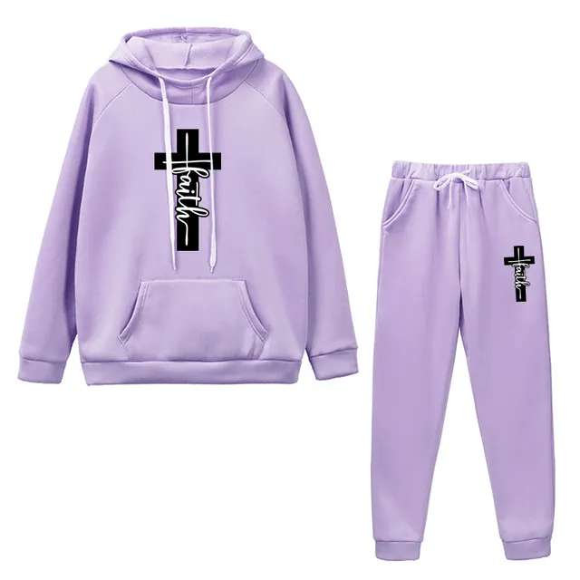 Lords Guidance Christian Faith Cross Graphic Tracksuit Set Earrings