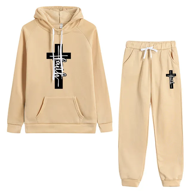 Lords Guidance Christian Faith Cross Graphic Tracksuit Set Earrings