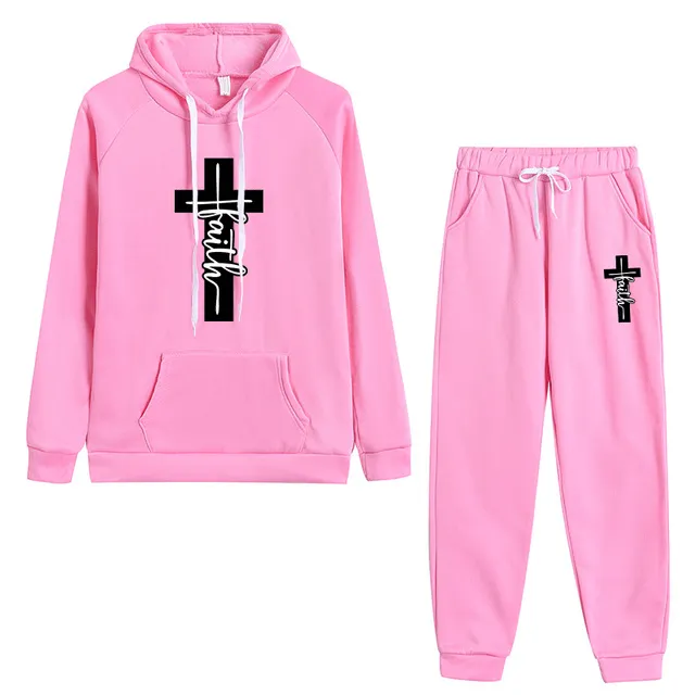 Lords Guidance Christian Faith Cross Graphic Tracksuit Set Earrings