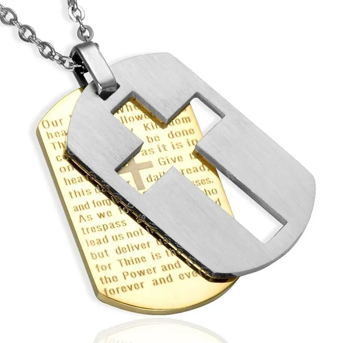 Lords Guidance Necklaces Mens Christian Necklace br Lords Prayer Hollow Cross