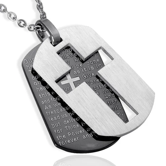 Lords Guidance Necklaces Mens Christian Necklace br Lords Prayer Hollow Cross
